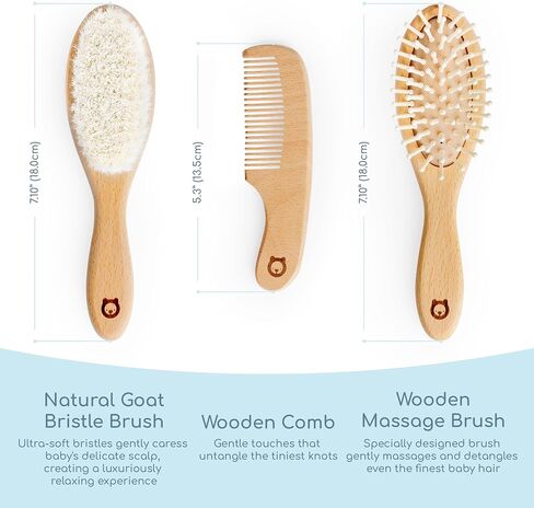 Baby Wooden Hair Brush Set - Premium Baby Comb And Brush - Soft Natural Bristles - Organic Baby Products - Perfect Baby Registry Gift - Cradle Cap Brush - Newborns & Toddlers in Saudi Arabia