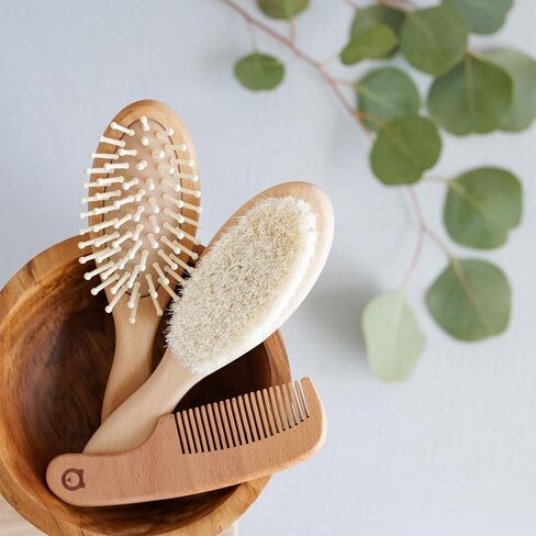 Baby Wooden Hair Brush Set - Premium Baby Comb And Brush - Soft Natural Bristles - Organic Baby Products - Perfect Baby Registry Gift - Cradle Cap Brush - Newborns & Toddlers in Saudi Arabia