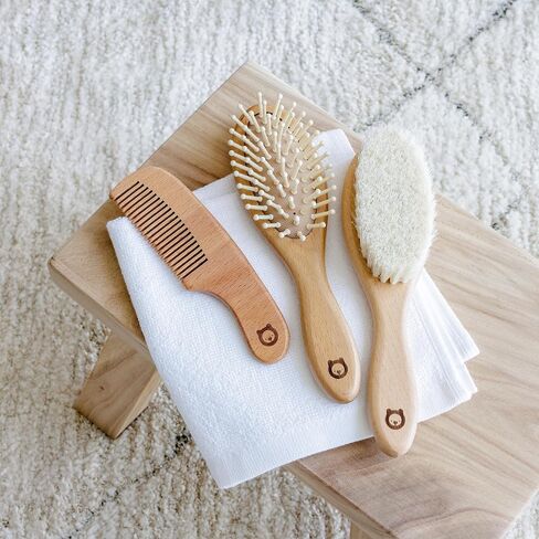 Baby Wooden Hair Brush Set - Premium Baby Comb And Brush - Soft Natural Bristles - Organic Baby Products - Perfect Baby Registry Gift - Cradle Cap Brush - Newborns & Toddlers in Saudi Arabia