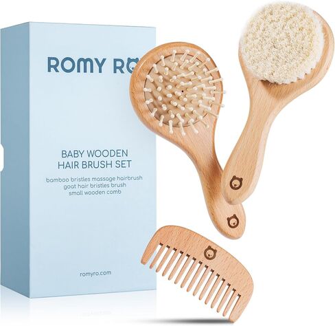 Baby Wooden Hair Brush Set - Premium Baby Comb And Brush - Soft Natural Bristles - Organic Baby Products - Perfect Baby Registry Gift - Cradle Cap Brush - Newborns & Toddlers in Saudi Arabia