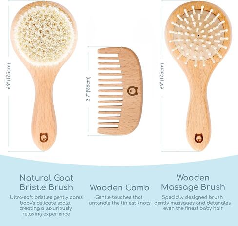 Baby Wooden Hair Brush Set - Premium Baby Comb And Brush - Soft Natural Bristles - Organic Baby Products - Perfect Baby Registry Gift - Cradle Cap Brush - Newborns & Toddlers in Saudi Arabia