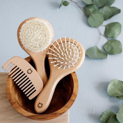 Baby Wooden Hair Brush Set - Premium Baby Comb And Brush - Soft Natural Bristles - Organic Baby Products - Perfect Baby Registry Gift - Cradle Cap Brush - Newborns & Toddlers in Saudi Arabia