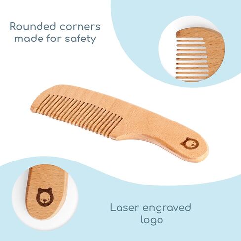 Baby Wooden Hair Brush Set - Premium Baby Comb And Brush - Soft Natural Bristles - Organic Baby Products - Perfect Baby Registry Gift - Cradle Cap Brush - Newborns & Toddlers in Saudi Arabia