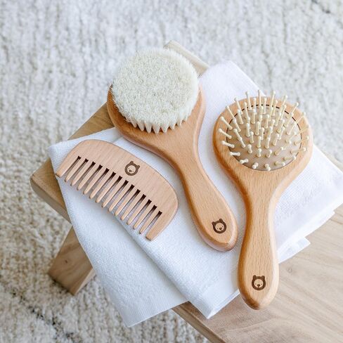Baby Wooden Hair Brush Set - Premium Baby Comb And Brush - Soft Natural Bristles - Organic Baby Products - Perfect Baby Registry Gift - Cradle Cap Brush - Newborns & Toddlers in Saudi Arabia