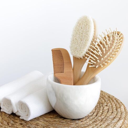 Baby Wooden Hair Brush Set - Premium Baby Comb And Brush - Soft Natural Bristles - Organic Baby Products - Perfect Baby Registry Gift - Cradle Cap Brush - Newborns & Toddlers in Saudi Arabia