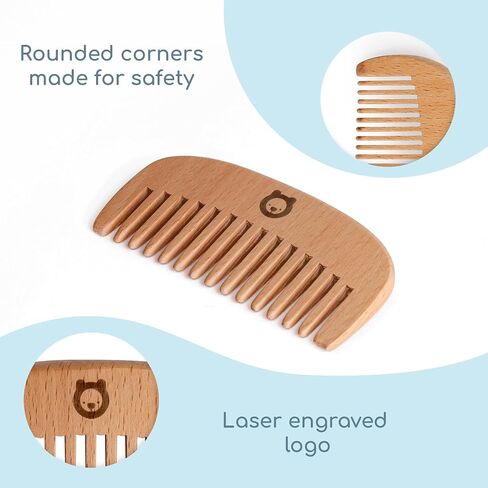 Baby Wooden Hair Brush Set - Premium Baby Comb And Brush - Soft Natural Bristles - Organic Baby Products - Perfect Baby Registry Gift - Cradle Cap Brush - Newborns & Toddlers in Saudi Arabia