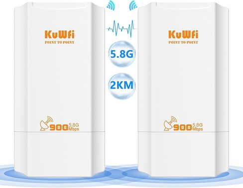 KuWFi Point to Point Wireless Bridge، 5.8G 900Mbps 2KM WiFi Ethernet Bridge طويل المدى، نقطة وصول لاسلكية في الهواء الطلق CPE 100Mbps Port، شبكة تم تكوينها مسبقًا لتغطية WiFi ومشروع CCTV in Kuwait