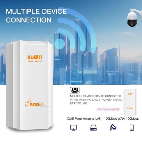 KuWFi Point to Point Wireless Bridge، 5.8G 900Mbps 2KM WiFi Ethernet Bridge طويل المدى، نقطة وصول لاسلكية في الهواء الطلق CPE 100Mbps Port، شبكة تم تكوينها مسبقًا لتغطية WiFi ومشروع CCTV in Kuwait