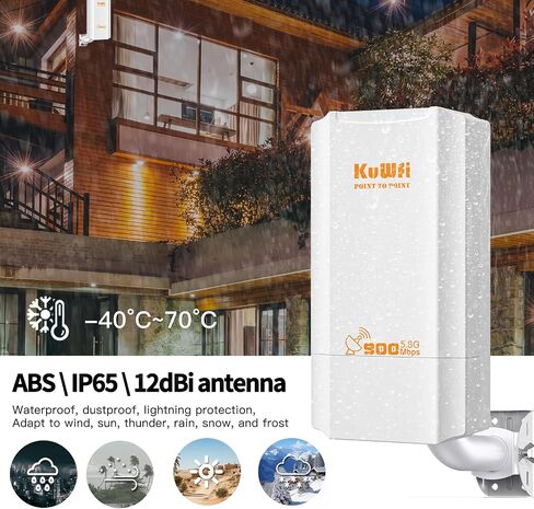 KuWFi Point to Point Wireless Bridge، 5.8G 900Mbps 2KM WiFi Ethernet Bridge طويل المدى، نقطة وصول لاسلكية في الهواء الطلق CPE 100Mbps Port، شبكة تم تكوينها مسبقًا لتغطية WiFi ومشروع CCTV in Kuwait
