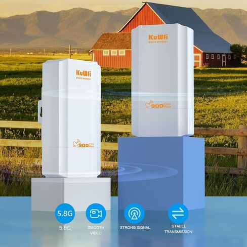 KuWFi Point to Point Wireless Bridge، 5.8G 900Mbps 2KM WiFi Ethernet Bridge طويل المدى، نقطة وصول لاسلكية في الهواء الطلق CPE 100Mbps Port، شبكة تم تكوينها مسبقًا لتغطية WiFi ومشروع CCTV in Kuwait