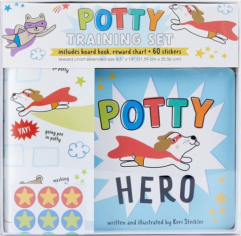 C.R. Gibson BTDK-24938 Super Hero Stickers and Hanging Door Knob Reward Chart Potty Training Tool for Boys, 3.5" W x 15.4" H, Multicolor, 36 Stickers in Kuwait