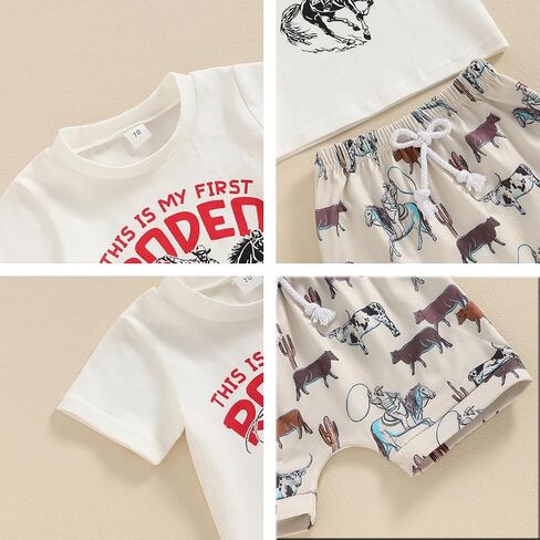 Toddler Boys Shorts Set Western Cowboy-Print Short Sleeves Tops+Elastic Pants Baby Summer Casual Outfits in Saudi Arabia