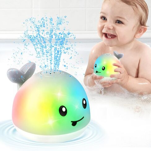 2024 Upgraded Whale Bath Toys for Babies, Light Up Bath Toys for Toddlers, Sprinkler Bathtub Toys Spray Fountain Water Pool Toys, Baby Infant Kids Birthday Shower Gifts in Saudi Arabia