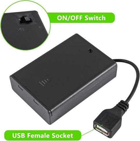 4PCS 2 Slots AA Battery Holder AA Battery Box 3V AA Battery Case USB Power Port with Cover ON/Off Switch USB Female Socket for Battery Building Block Led Light Kit in Saudi Arabia