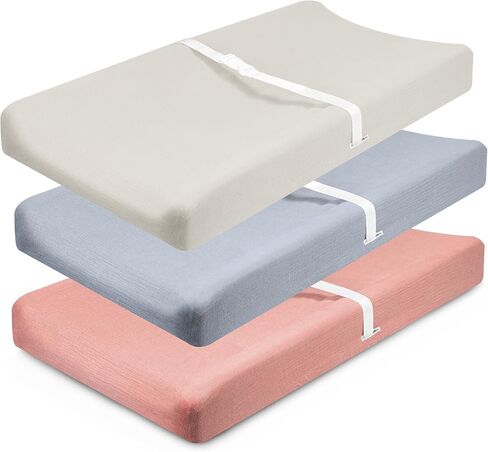 Muslin Changing Pad Cover, MomK!ds 3 Pack Changing Table Cover with Safety Straps Holes, Stretch Ultra Soft Diaper Changing Pad Sheets, Changing Table Sheets Fit 32"/34" x 16" Pads (Flamingo) in Saudi Arabia