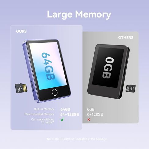 مشغل MP3 سعة 64 جيجابايت مع بلوتوث 5.3، AGPTEK M1 شاشة لمس كاملة 2.8 بوصة، مشغل موسيقى MP3 محمول مدمج عالي الدقة، يدعم ما يصل إلى 128 جيجابايت in Kuwait
