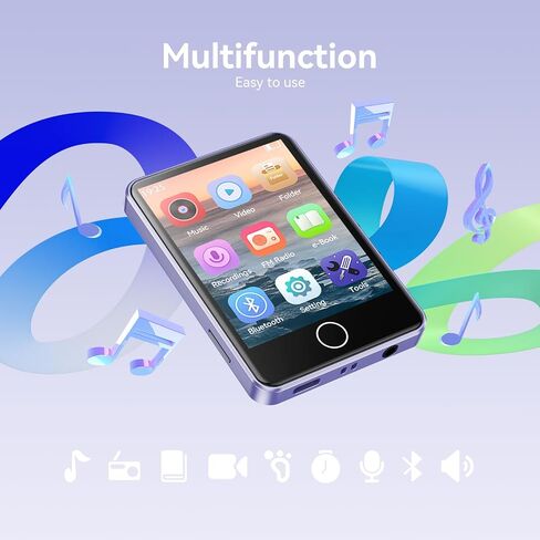 مشغل MP3 سعة 64 جيجابايت مع بلوتوث 5.3، AGPTEK M1 شاشة لمس كاملة 2.8 بوصة، مشغل موسيقى MP3 محمول مدمج عالي الدقة، يدعم ما يصل إلى 128 جيجابايت in Kuwait