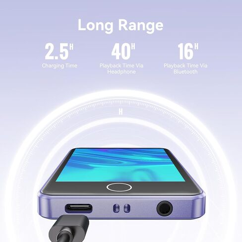 مشغل MP3 سعة 64 جيجابايت مع بلوتوث 5.3، AGPTEK M1 شاشة لمس كاملة 2.8 بوصة، مشغل موسيقى MP3 محمول مدمج عالي الدقة، يدعم ما يصل إلى 128 جيجابايت in Kuwait