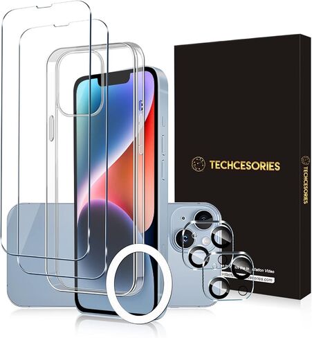 5 in 1 for iPhone 14 Plus Case Clear,Not Yellowing, 2 Screen Protectors, 2 Camera Protectors, 15 FT Military-Grade Drop Protection, Shockproof Slim Case, Magsafe Magnetic Ring in Saudi Arabia