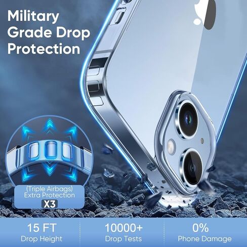 5 in 1 for iPhone 14 Plus Case Clear,Not Yellowing, 2 Screen Protectors, 2 Camera Protectors, 15 FT Military-Grade Drop Protection, Shockproof Slim Case, Magsafe Magnetic Ring in Saudi Arabia