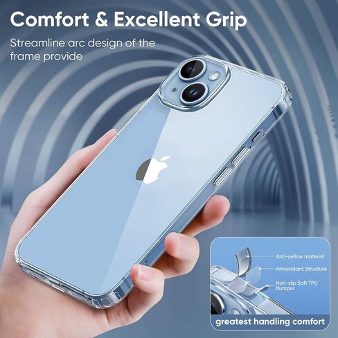 5 in 1 for iPhone 14 Plus Case Clear,Not Yellowing, 2 Screen Protectors, 2 Camera Protectors, 15 FT Military-Grade Drop Protection, Shockproof Slim Case, Magsafe Magnetic Ring in Saudi Arabia