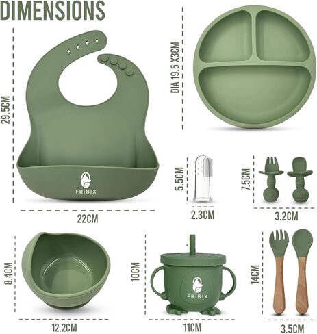 9 PCs Green Silicone Baby Feeding Set, Baby Lead Weaning Supplies with Suction Bowl Plate, Toddler Self Feeding Essentials with Spoons Forks Cup Adjustable Silicon Bib for 6 months in Saudi Arabia
