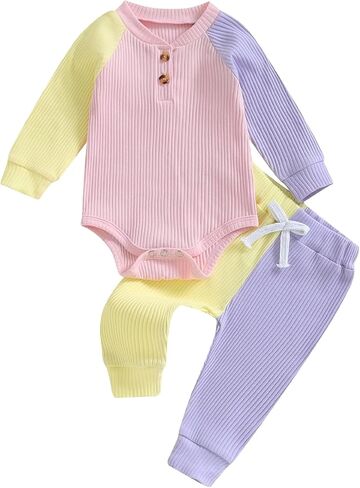 Thorn Tree Newborn Infant Baby Girl Clothes Ribbed Knitted Long Sleeve Romper Long Pants Stretchy Fall Outfits in Saudi Arabia