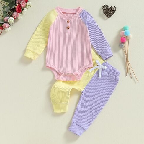 Thorn Tree Newborn Infant Baby Girl Clothes Ribbed Knitted Long Sleeve Romper Long Pants Stretchy Fall Outfits in Saudi Arabia