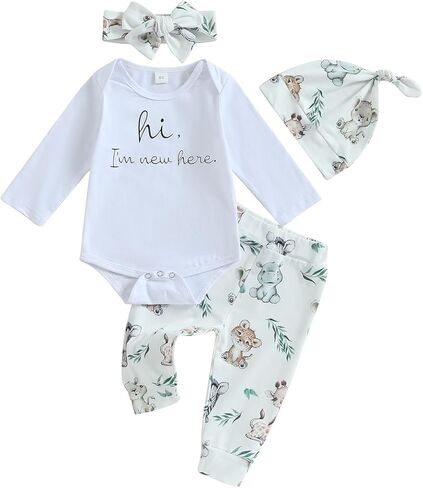 MERSARIPHY Hi I'm New Here Newborn Outfit Baby Boy Girl Going Home Hospital Clothes Letter Romper Pants Infant Clothing Set in Saudi Arabia