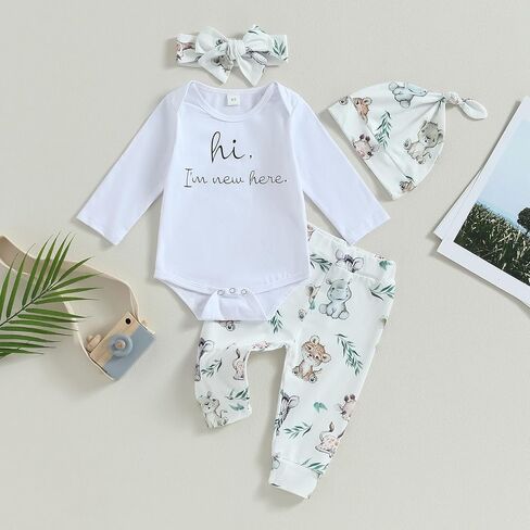 MERSARIPHY Hi I'm New Here Newborn Outfit Baby Boy Girl Going Home Hospital Clothes Letter Romper Pants Infant Clothing Set in Saudi Arabia