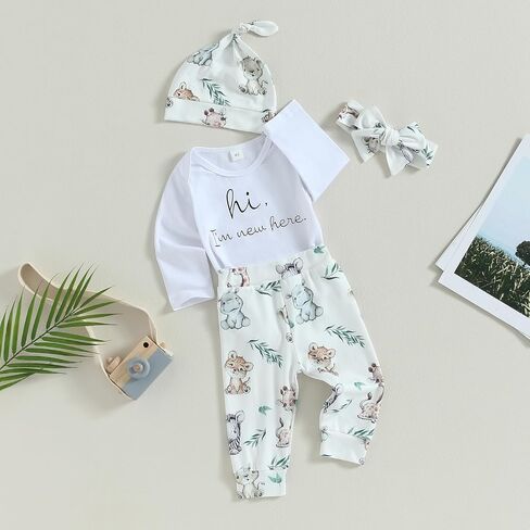 MERSARIPHY Hi I'm New Here Newborn Outfit Baby Boy Girl Going Home Hospital Clothes Letter Romper Pants Infant Clothing Set in Saudi Arabia