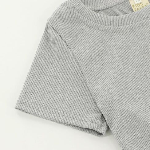 Toddler Baby Girls Summer Clothes Set - Solid Ribbed Knit Short Sleeve T-Shirts Tee & Flared Pants Sets 2T-7 Years in Kuwait