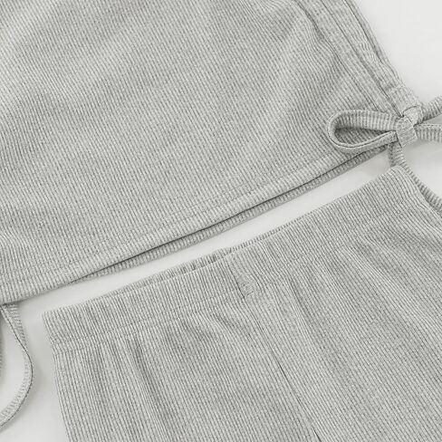 Toddler Baby Girls Summer Clothes Set - Solid Ribbed Knit Short Sleeve T-Shirts Tee & Flared Pants Sets 2T-7 Years in Kuwait