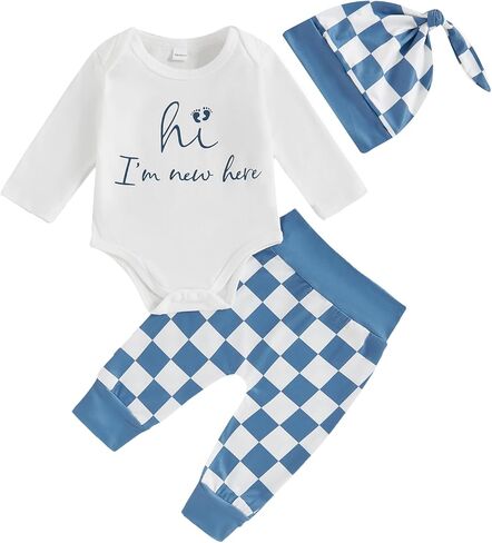 MERSARIPHY Hi I'm New Here Newborn Outfit Baby Boy Girl Going Home Hospital Clothes Letter Romper Pants Infant Clothing Set in Saudi Arabia