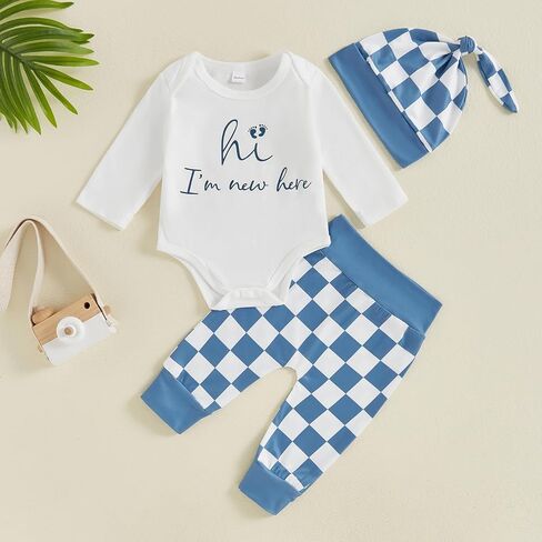 MERSARIPHY Hi I'm New Here Newborn Outfit Baby Boy Girl Going Home Hospital Clothes Letter Romper Pants Infant Clothing Set in Saudi Arabia