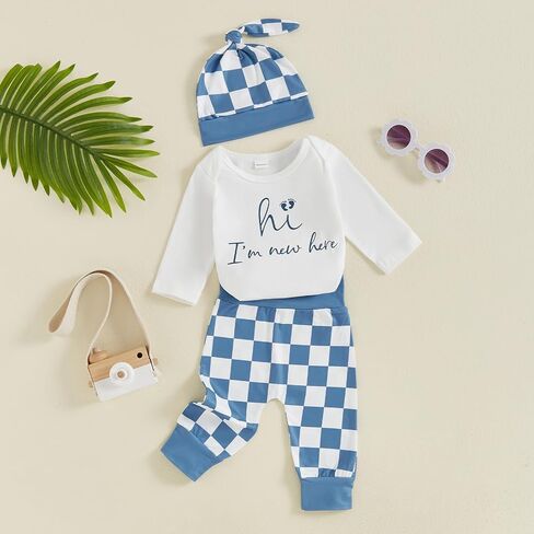 MERSARIPHY Hi I'm New Here Newborn Outfit Baby Boy Girl Going Home Hospital Clothes Letter Romper Pants Infant Clothing Set in Saudi Arabia