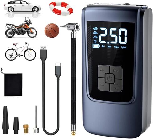 مضخة هواء محمولة لنفخ الإطارات، مقياس ضغط LCD رقمي تلقائي 150 رطل لكل بوصة مربعة، لاسلكي، دراجة نارية، كرة سيارة، أسود in Saudi Arabia