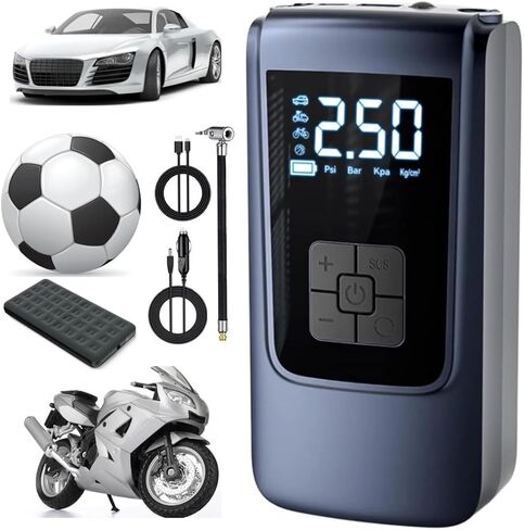 مضخة هواء محمولة لنفخ الإطارات، مقياس ضغط LCD رقمي تلقائي 150 رطل لكل بوصة مربعة، لاسلكي، دراجة نارية، كرة سيارة، أسود in Saudi Arabia