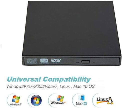 محرك أقراص DVD خارجي، محرك أقراص USB 2.0 ضوئي نحيف محمول، نقل بيانات عالي السرعة، التوصيل والتشغيل، ثابت مضاد للصدمات، استهلاك منخفض للطاقة، ضوضاء منخفضة in Saudi Arabia