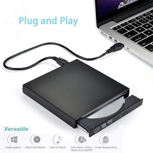 محرك أقراص DVD خارجي، محرك أقراص USB 2.0 ضوئي نحيف محمول، نقل بيانات عالي السرعة، التوصيل والتشغيل، ثابت مضاد للصدمات، استهلاك منخفض للطاقة، ضوضاء منخفضة in Saudi Arabia