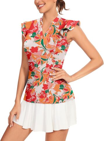 قمصان بولو جولف نسائية بأكمام مكشكشة من Soneven، بلوزات عمل مطبوعة ماصة للرطوبة in Kuwait