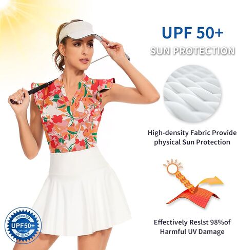 قمصان بولو جولف نسائية بأكمام مكشكشة من Soneven، بلوزات عمل مطبوعة ماصة للرطوبة in Kuwait