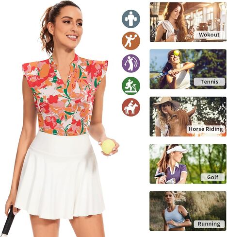 قمصان بولو جولف نسائية بأكمام مكشكشة من Soneven، بلوزات عمل مطبوعة ماصة للرطوبة in Kuwait