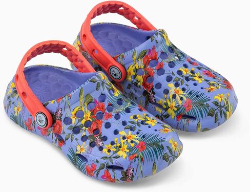 Joybees Kids Active Clog, Slip-On, Easy to Clean, Graphic Blue Iris Tropical Floral, Junior 1/2 in Saudi Arabia