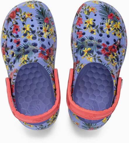 Joybees Kids Active Clog, Slip-On, Easy to Clean, Graphic Blue Iris Tropical Floral, Junior 1/2 in Saudi Arabia