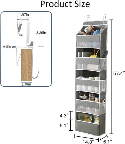 Over The Door Storage Organizer with 5 Pockets 10 Mesh Pockets, 44 lbs Weight Capacity Door Hanging Organizers and Storage for Bedroom,Bathroom,Nursery,Kidroom,Babyroom in Saudi Arabia