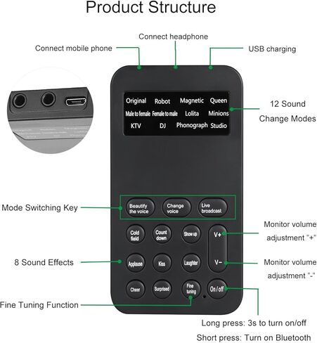 Lancoon Voice Changer، بطاقة صوت صغيرة مع وظيفة مراقبة الضبط الدقيق 8 تأثيرات صوتية التوصيل والتشغيل المحمولة لأجهزة الكمبيوتر المحمول والكمبيوتر المحمول واستوديو التسجيل (أسود) in Kuwait