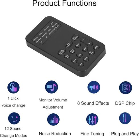 Lancoon Voice Changer، بطاقة صوت صغيرة مع وظيفة مراقبة الضبط الدقيق 8 تأثيرات صوتية التوصيل والتشغيل المحمولة لأجهزة الكمبيوتر المحمول والكمبيوتر المحمول واستوديو التسجيل (أسود) in Kuwait