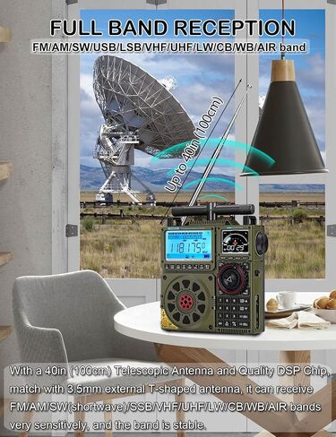 ZHIWHIS Shortwave Radio with SSB and Extra Antenna, AM FM CB LW AIR VHF UHF SW WB SSB Receiver, NOAA Weather/Antenna Tuner/APP Control/Bluetooth/20W Speaker/1600 Presets/Rechargeable Radios ZWS-C919 in Saudi Arabia