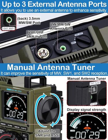 ZHIWHIS Shortwave Radio with SSB and Extra Antenna, AM FM CB LW AIR VHF UHF SW WB SSB Receiver, NOAA Weather/Antenna Tuner/APP Control/Bluetooth/20W Speaker/1600 Presets/Rechargeable Radios ZWS-C919 in Saudi Arabia